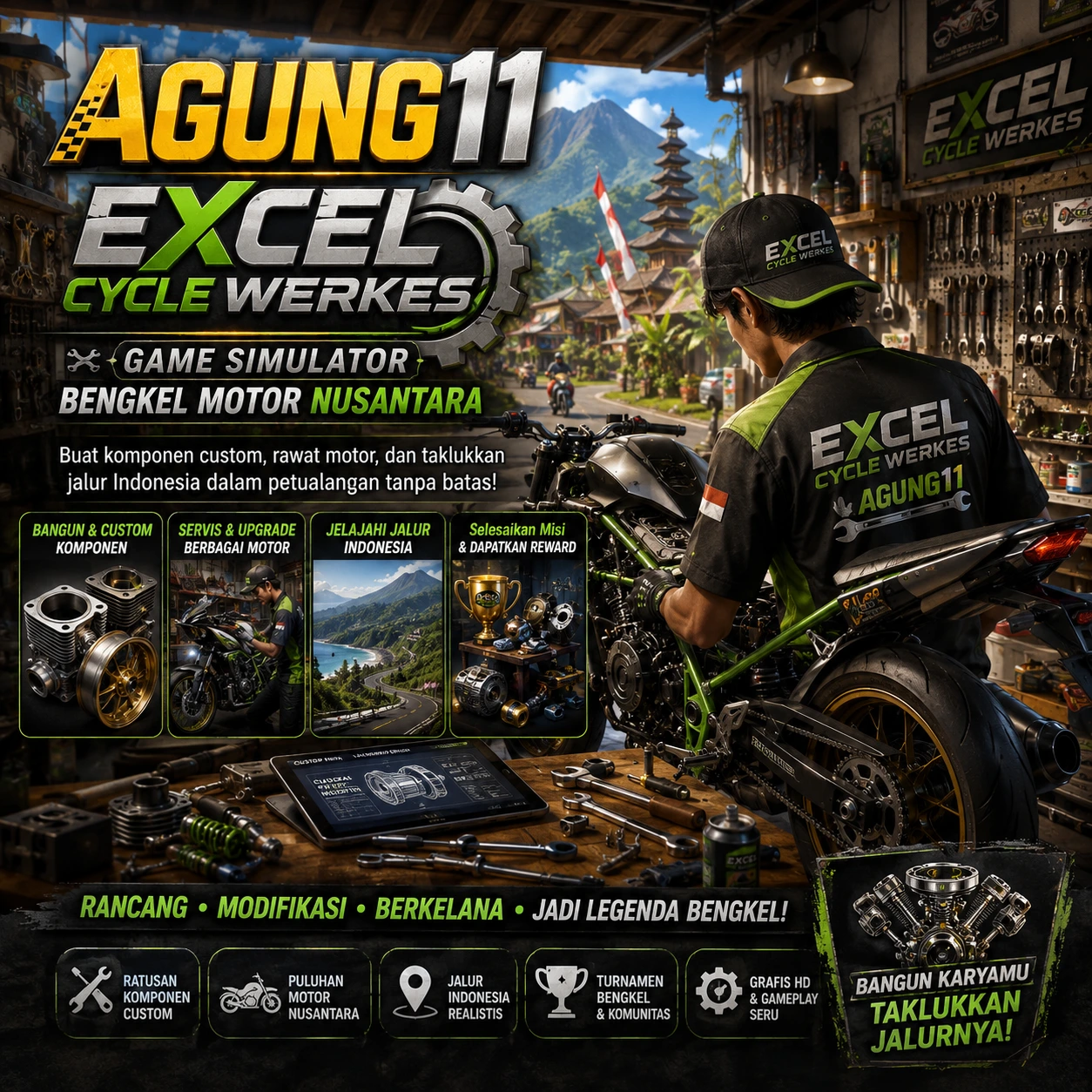 AGUNG11 Excel Cycle Werkes simulator bengkel motor custom